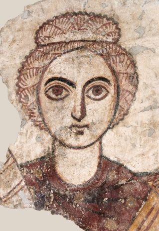 Ilustracja: malowidło ścienne – Archanioł Michał, fragment, Faras (Sudan), IX w. fot. MNW